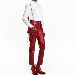 H&M Studio A/W 2016 Women's Red Snake Print Leather Pants NWT